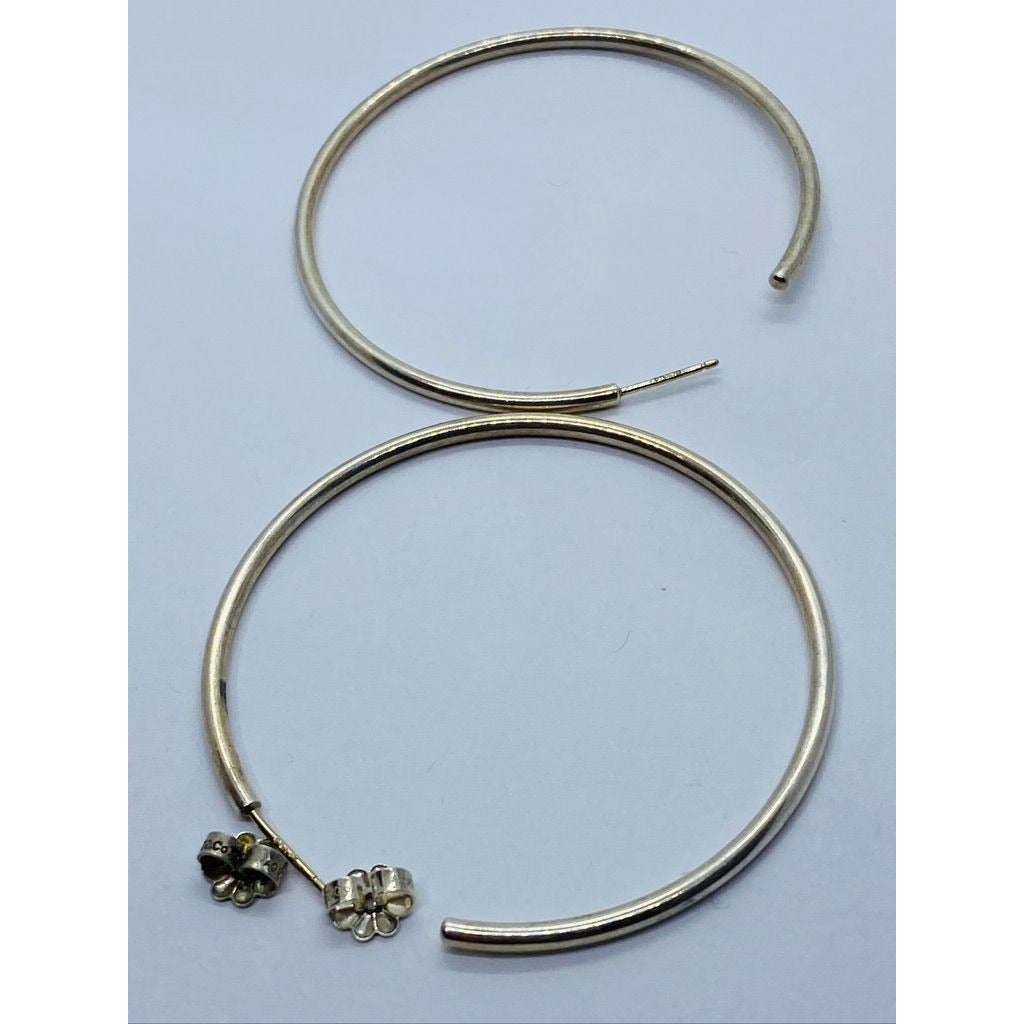 Tiffany & Co 2" Large Hoop Bezet Earrings Love Sterling Silver 925