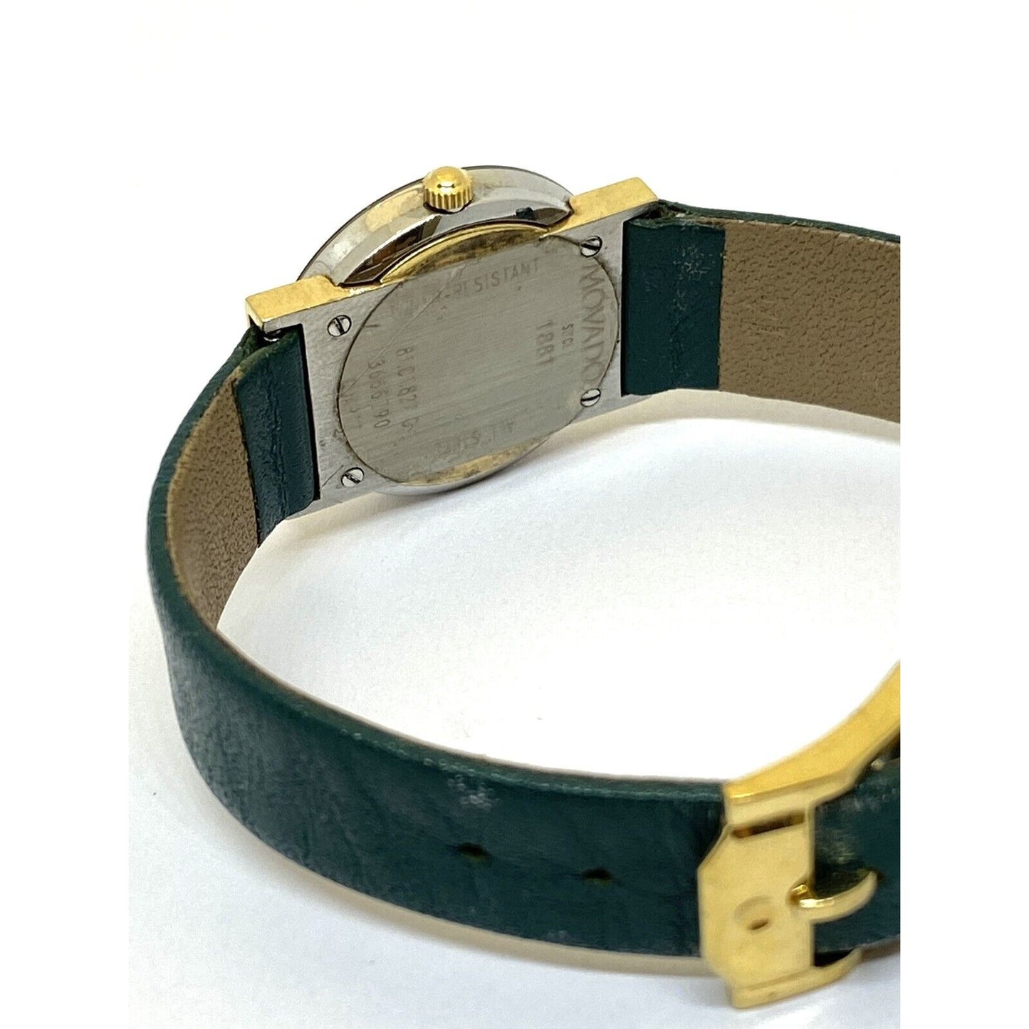 Movado Limited Edition Ladies Gold Tone Museum Green Dial Leather Strap In Box