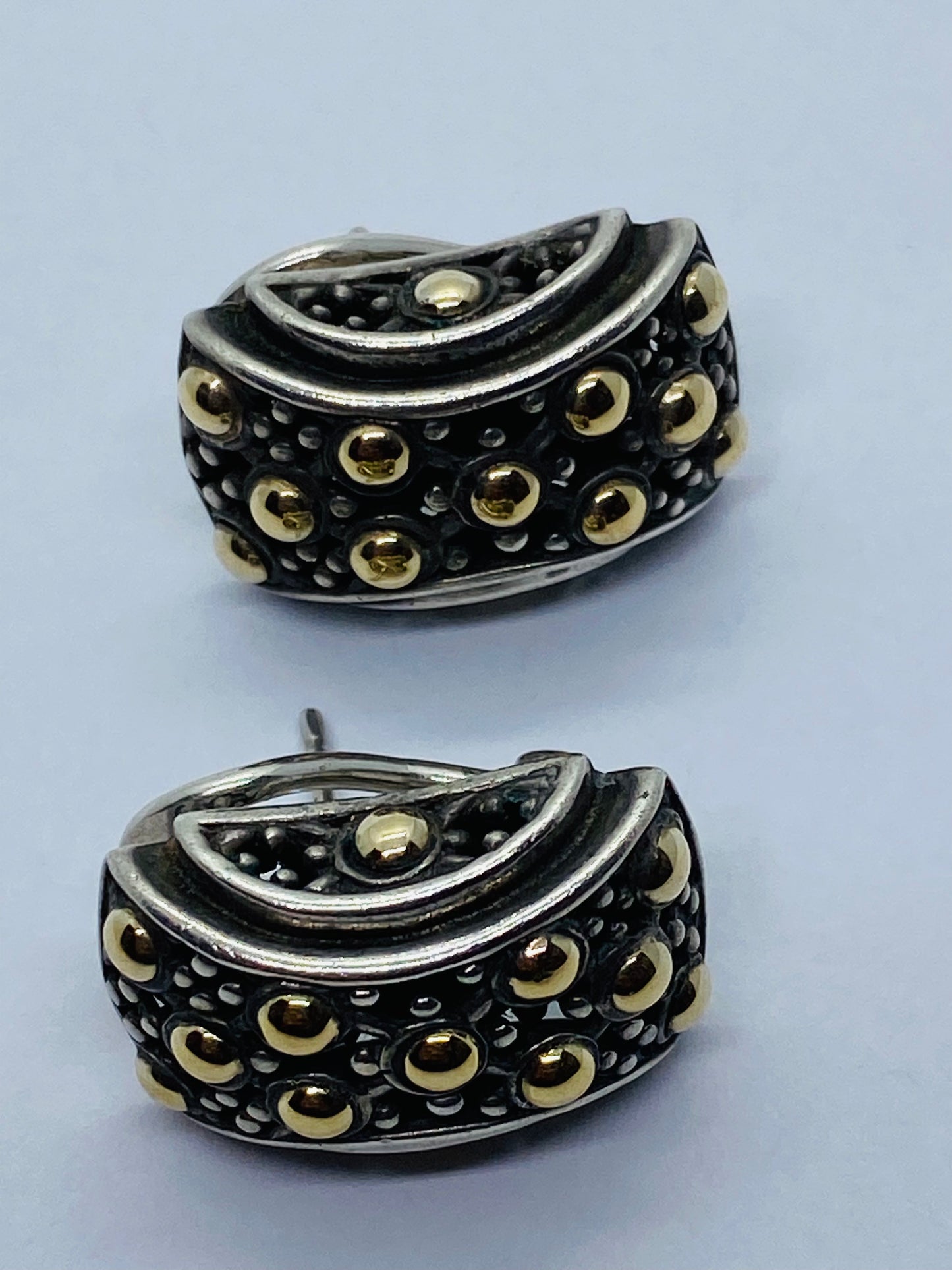 Signed John Hardy 18K GOLD 925 Sterling Dot Clip-on Pierced Earrings 20x12MM
