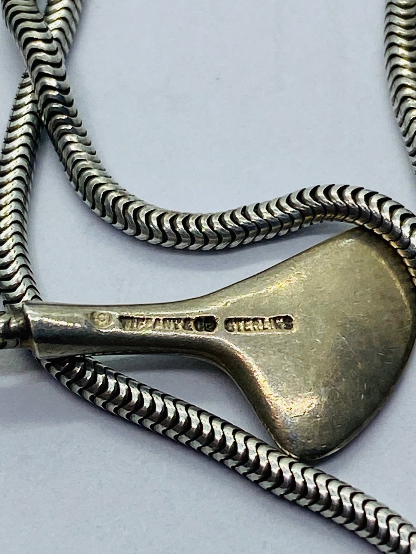 Tiffany & Co 925 Sterling Silver Wrap Bone Snake Necklace 38” long