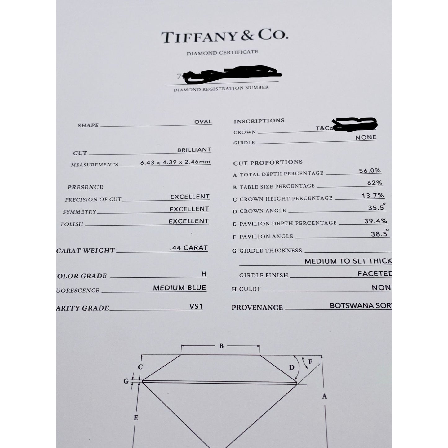 Tiffany & Co Platinum 950 Novo .60TCW Size 7.5 Oval Diamond