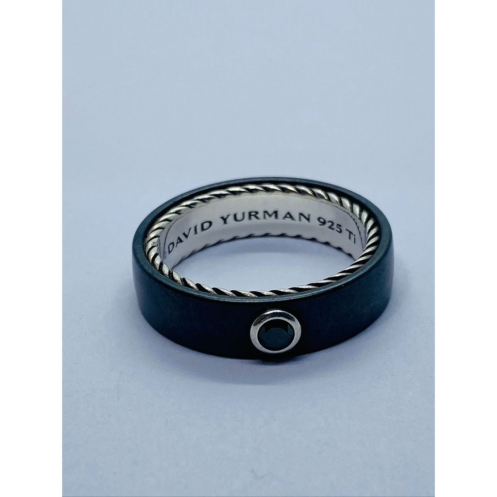 Mens David Yurman Black Diamond Titanium Sterling Ring Size 10.