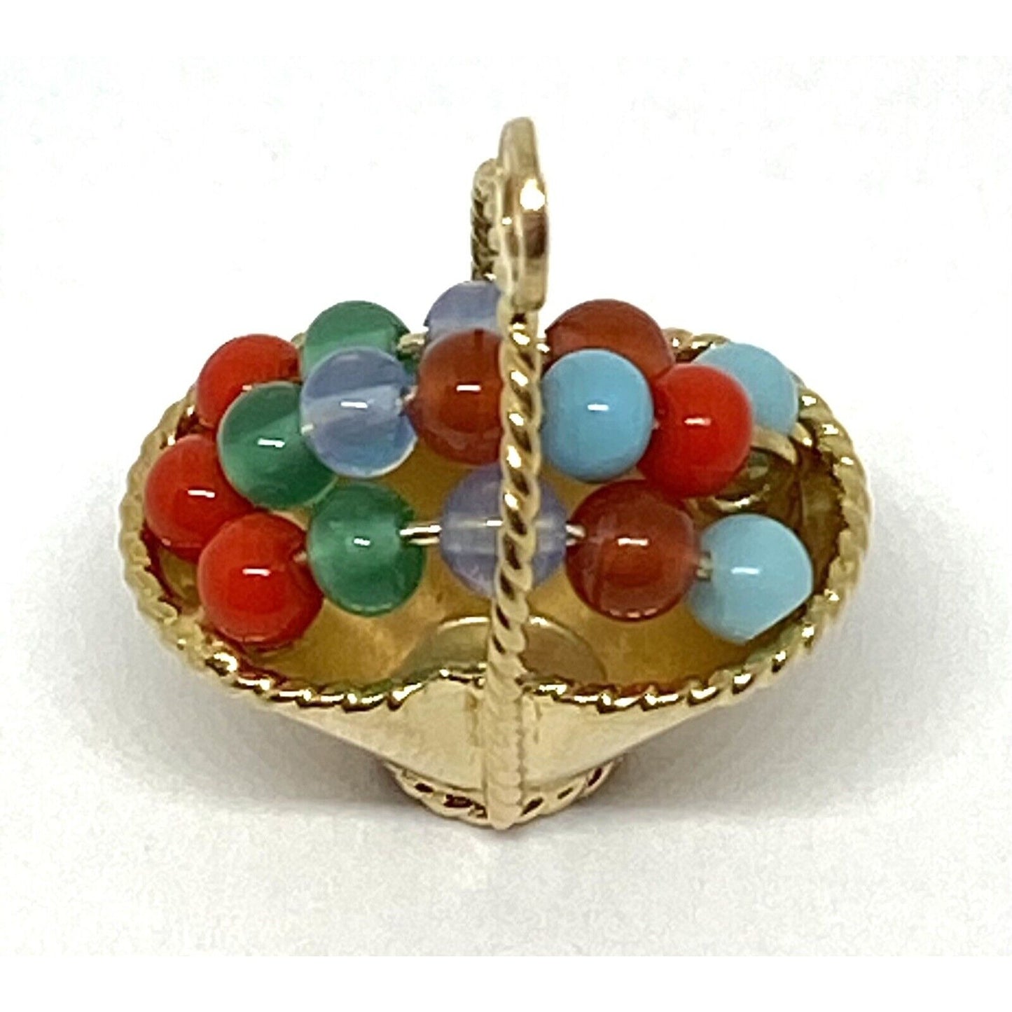 UNO A ERRE Coral Turquoise Chalcedony 18K Gold Fruit Basket Pendant UNOAERRE