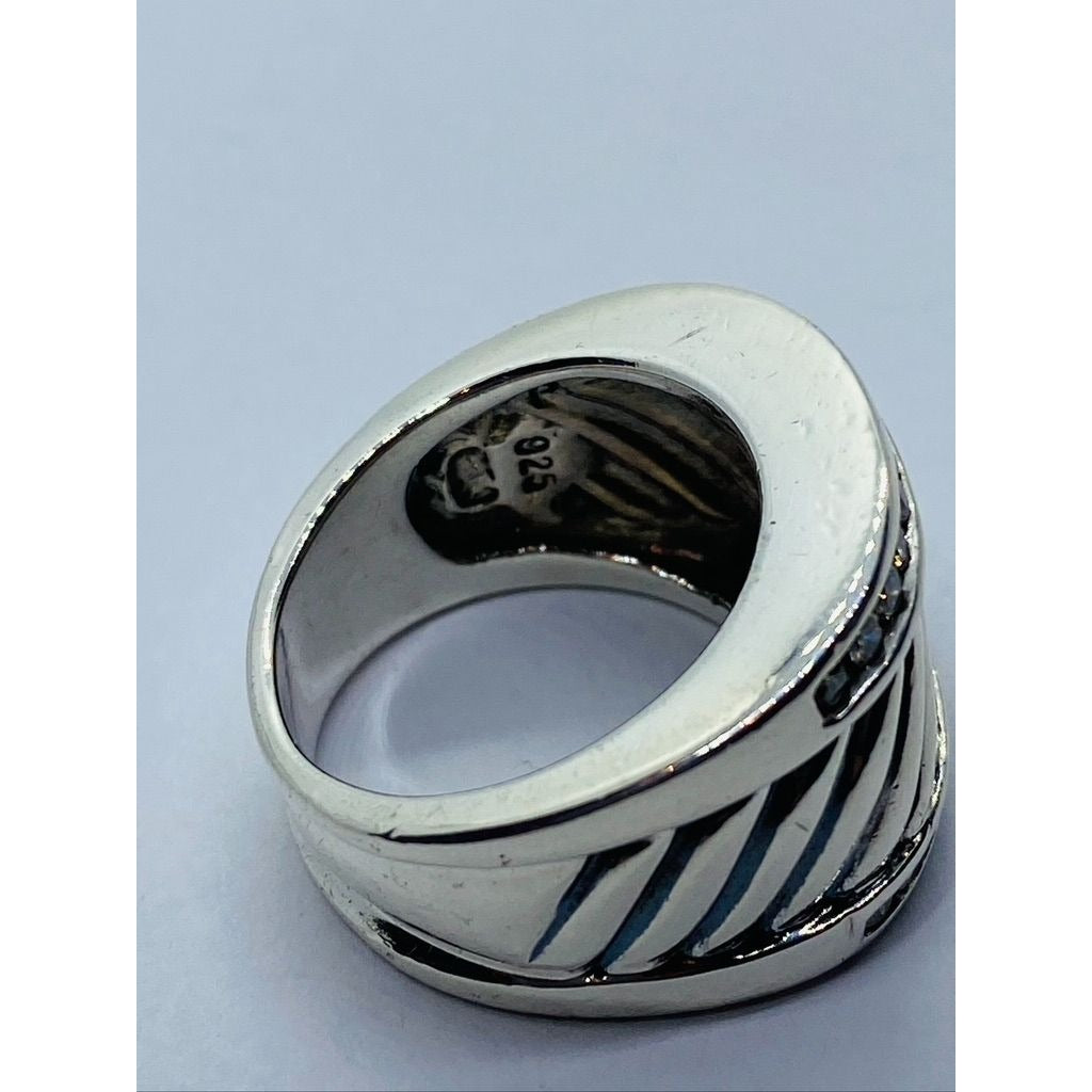 David Yurman Diamond Cigar Band Ring 5.75 Sterling Silver 21mm wide