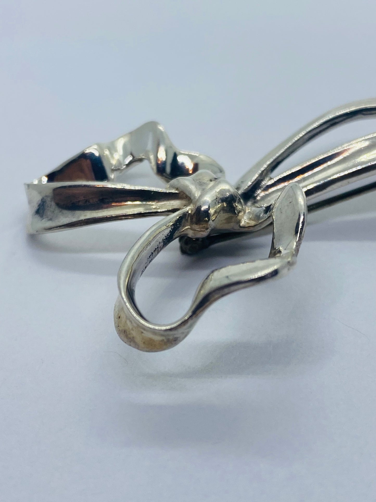 Vintage Tiffany & Co. Bow Ribbon Pin / Brooch Sterling Silver 3 1/2 Tall 16 Gram