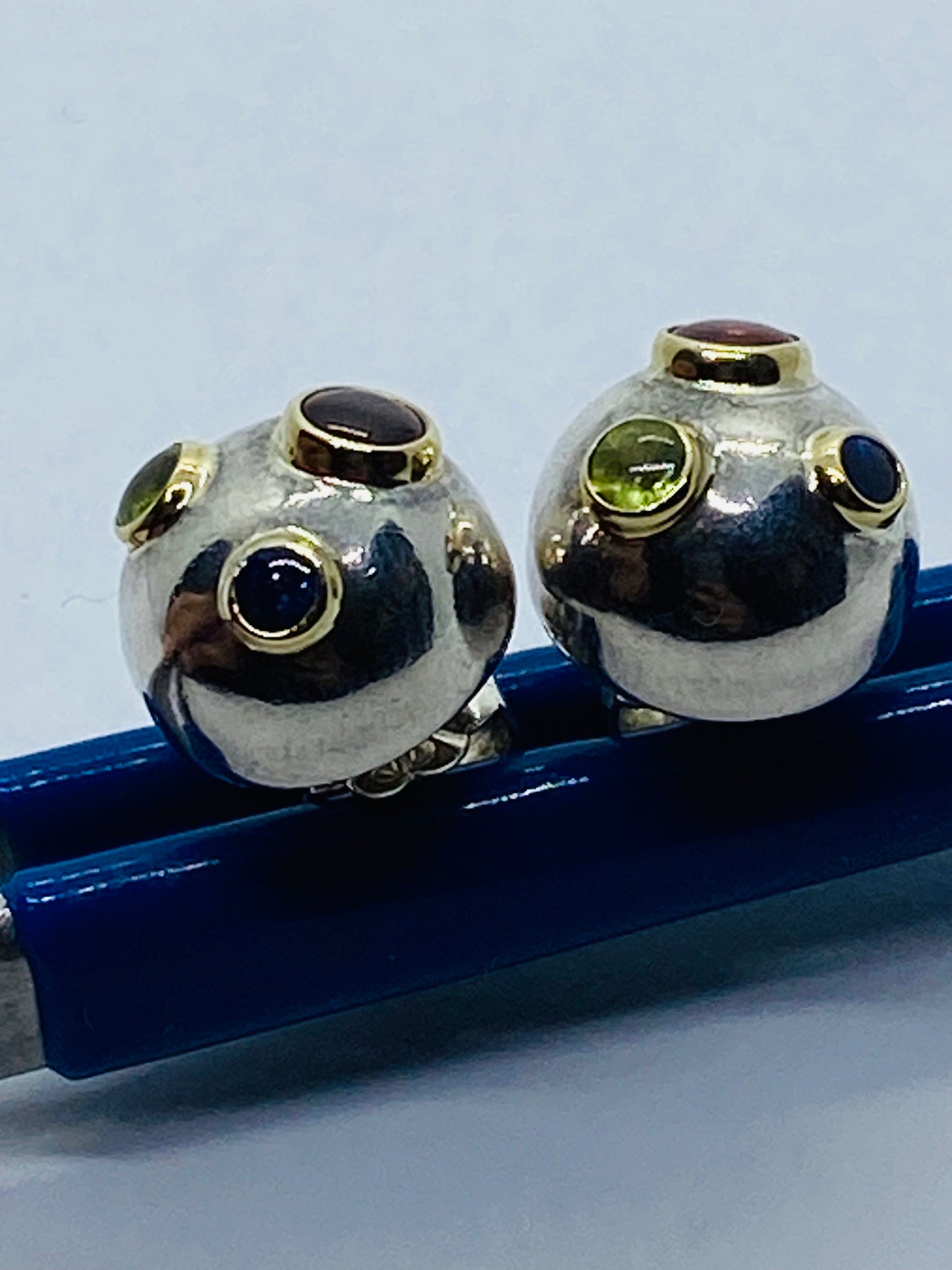 Tiffany & Co. Etoile Ball Earrings Sterling 18K Gold Tourmaline Sapphire Peridot