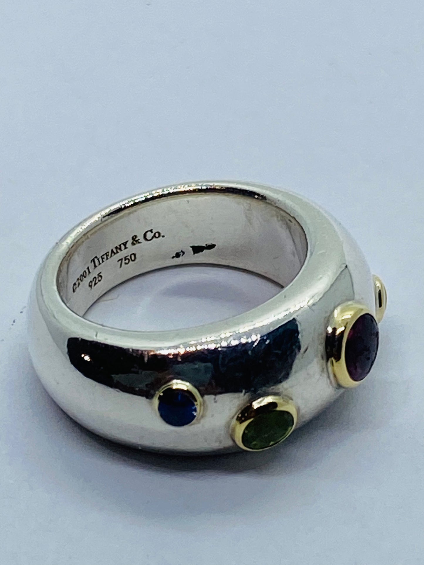Tiffany & Co Sterling Silver 18K Gold Etoile Sapphire Tourmaline Peridot Ring