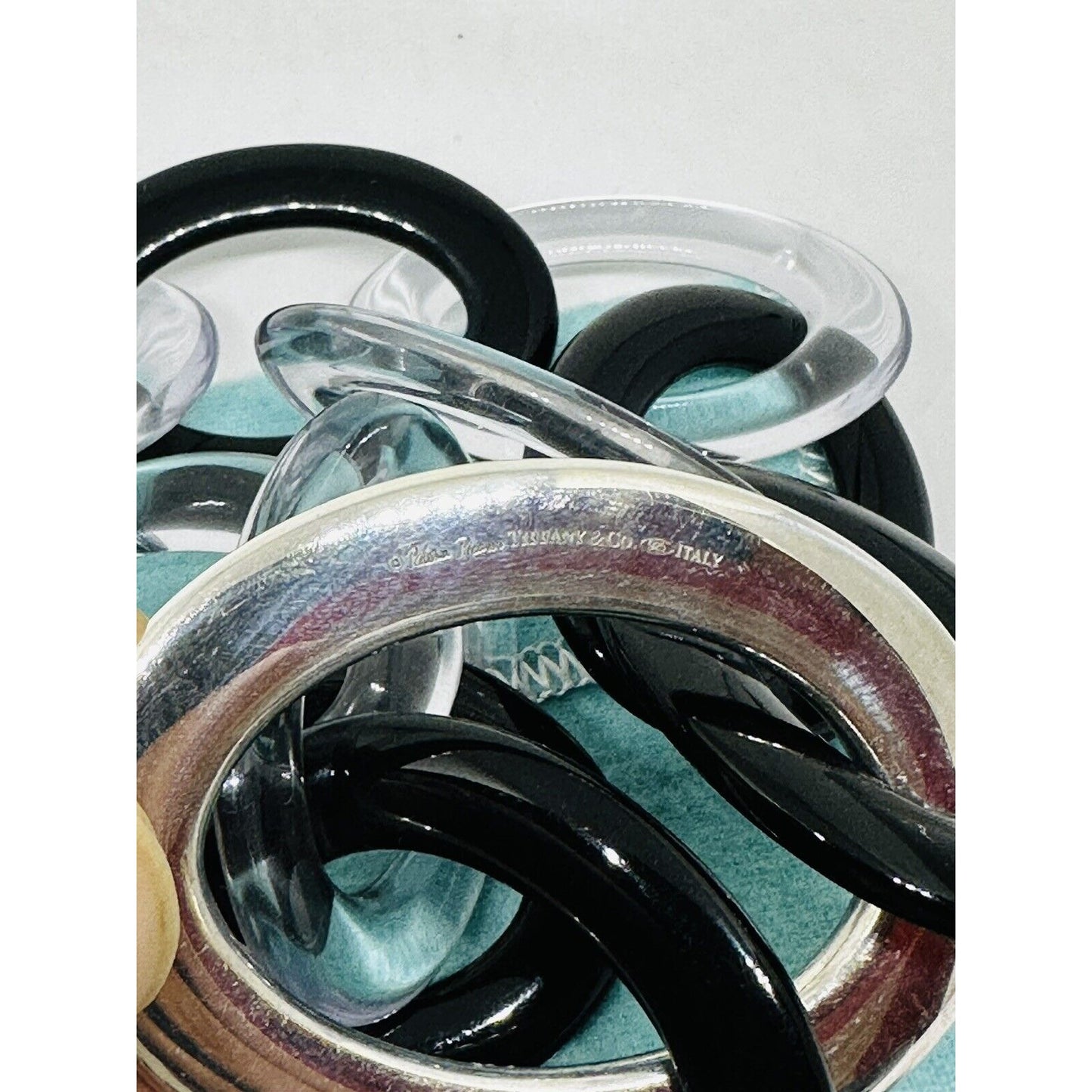 Tiffany & Co Huge Sterling Silver Paloma Picasso Black Clear Loop Necklace Resin
