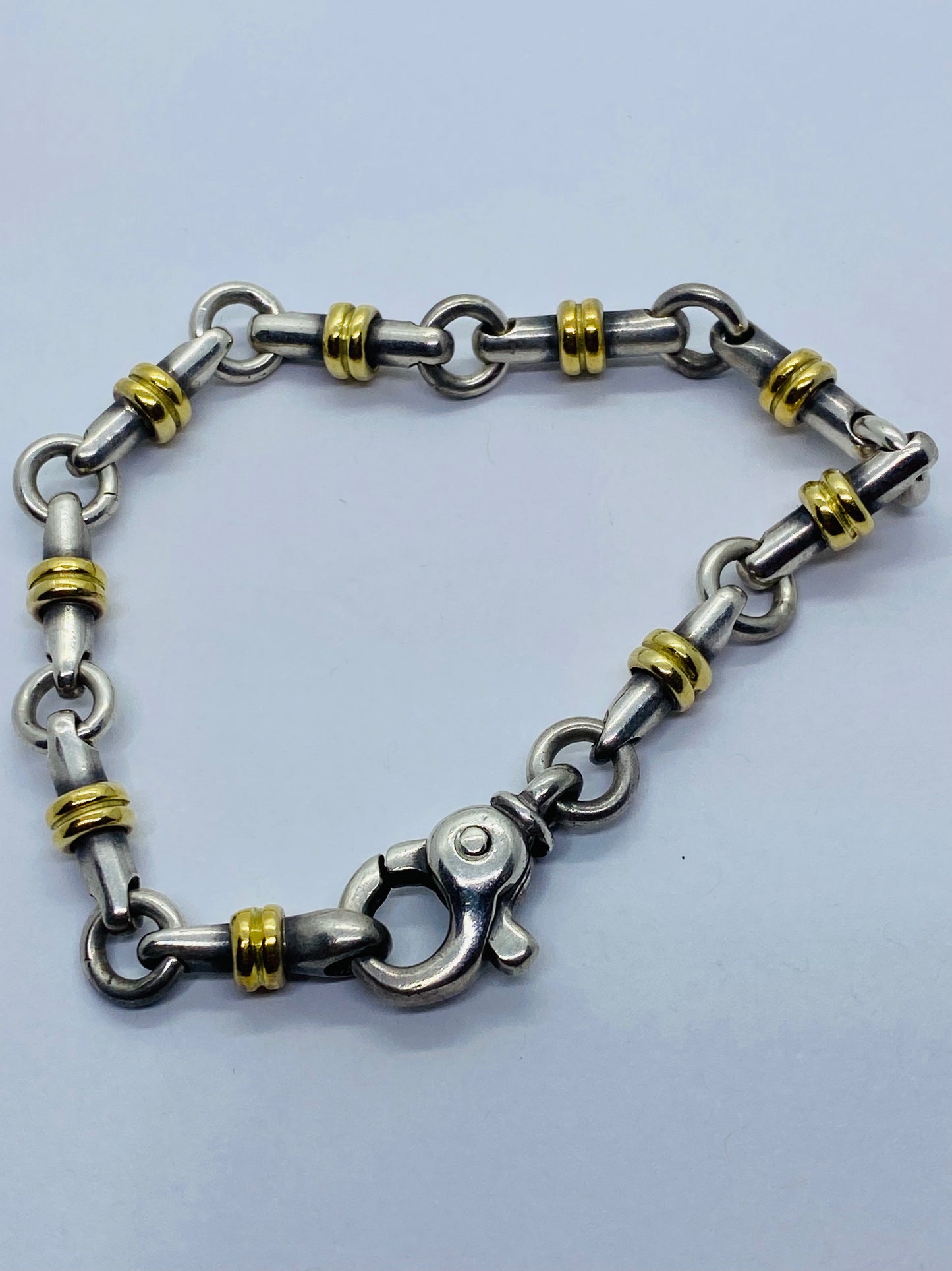 Tiffany Co Sterling Silver 18k Gold Bar Link Bracelet 7 1/8” Pouch Box
