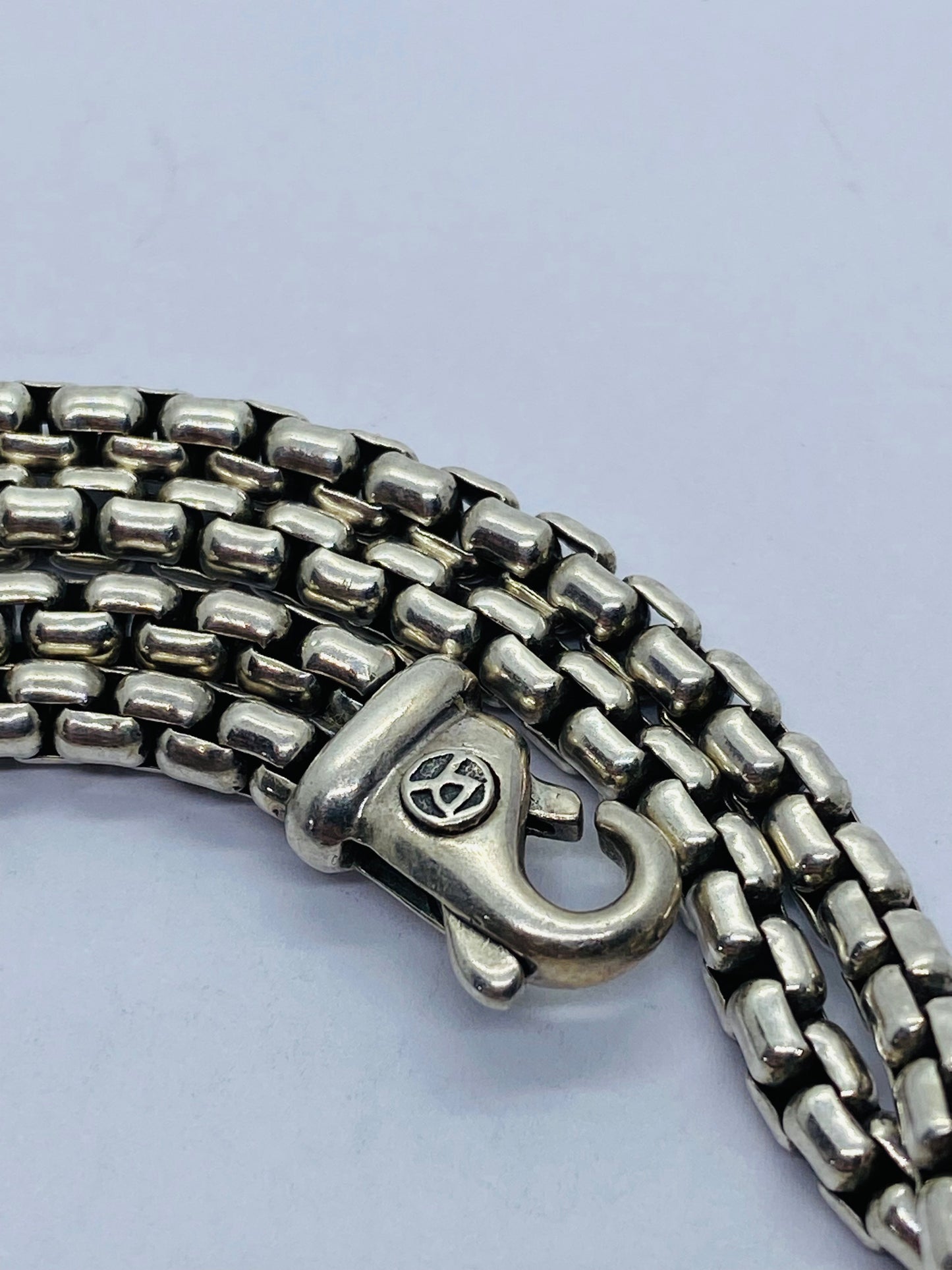 David Yurman Sterling Silver & Onyx ID Bracelet Double Box Chain Link 8.5”