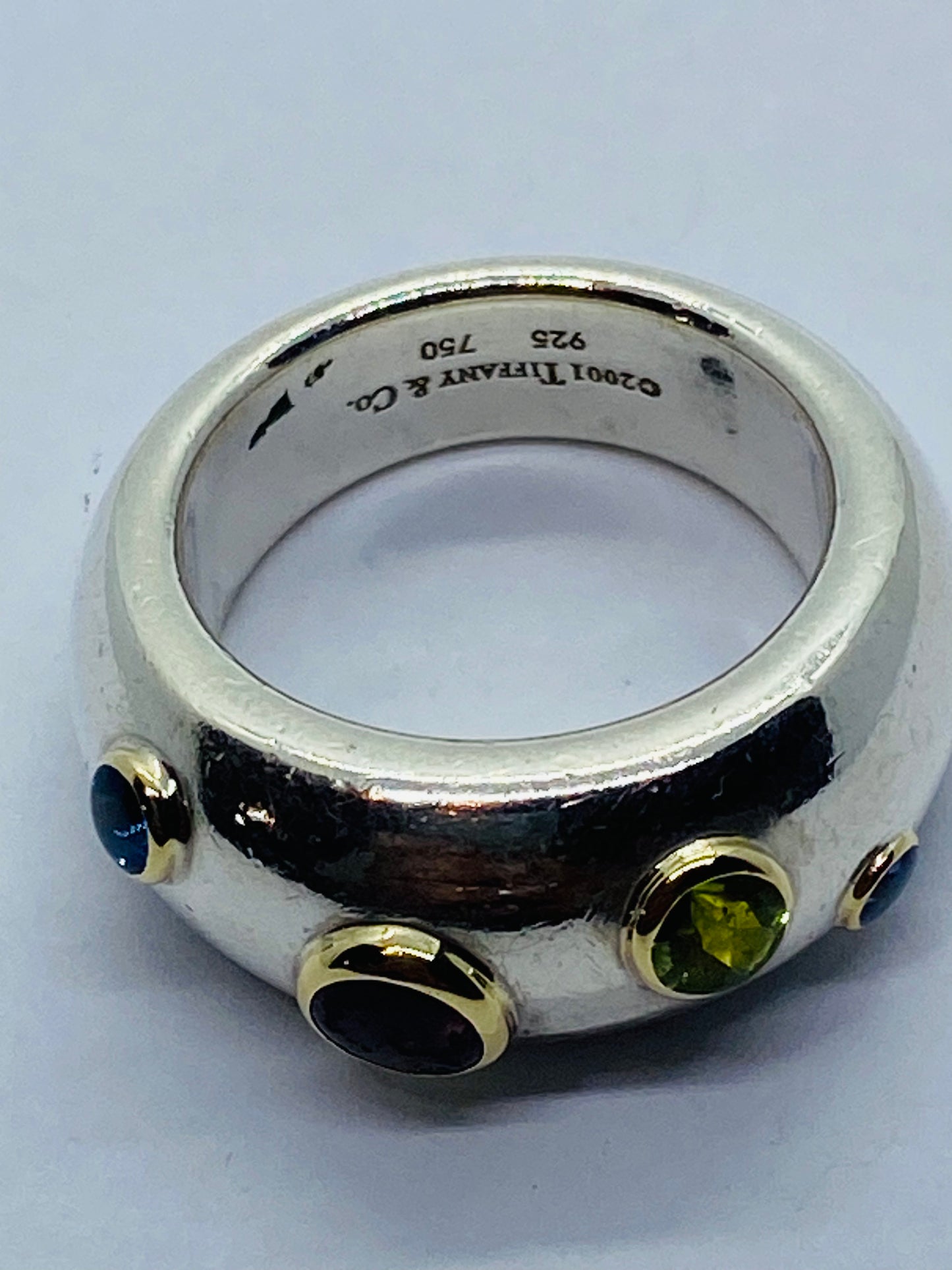Tiffany & Co Sterling Silver 18K Gold Etoile Sapphire Tourmaline Peridot Ring