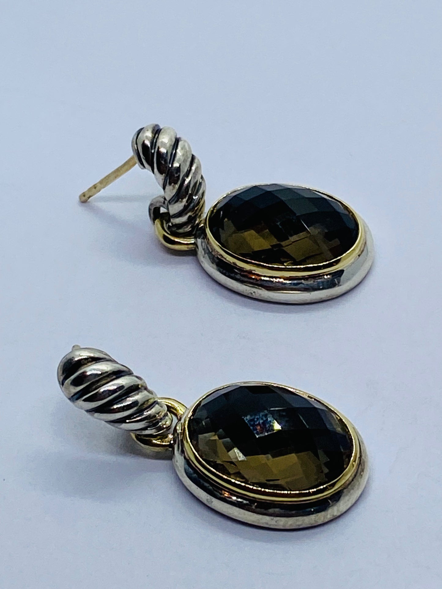 DAVID YURMAN STERLING SILVER 18K YELLOW GOLD OVAL SMOKEY TOOAZ DROP DANGLE