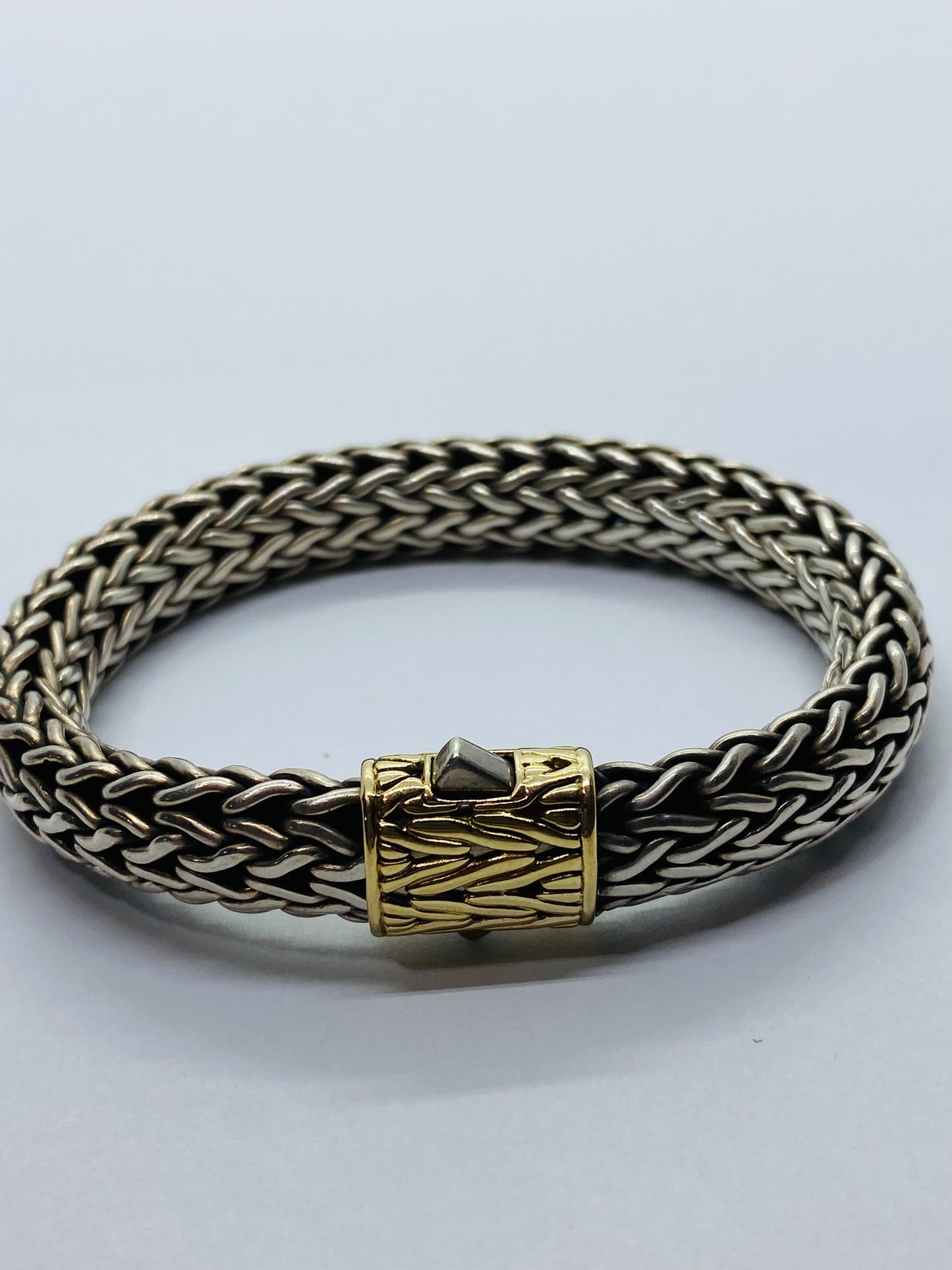John Hardy 11MM Sterling Silver 18k Gold Wheat Chain Bracelet 7.5” 70.8 Grams