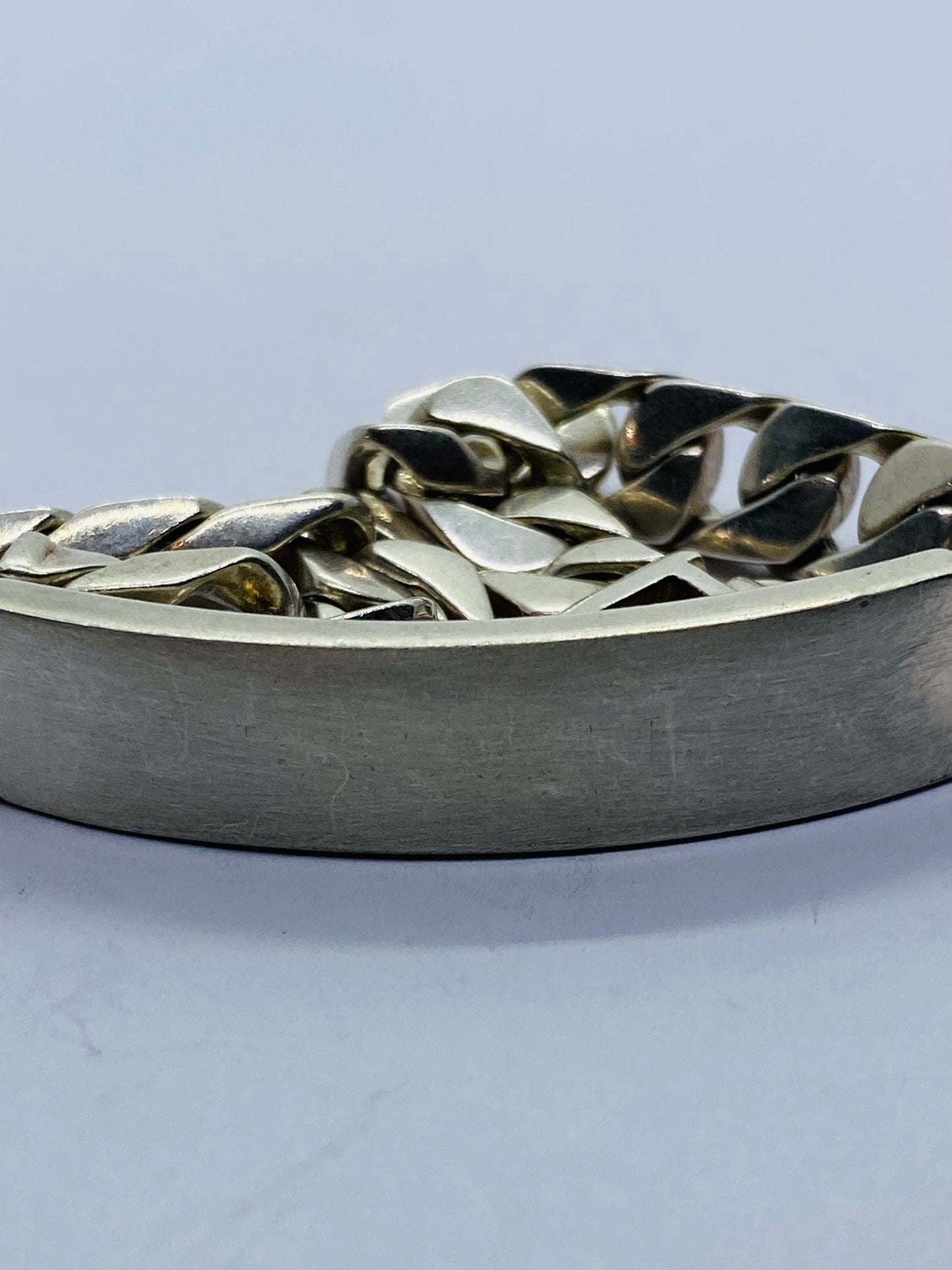 Tiffany & Co. Sterling Silver 53 Gram 8 1/2" Men's Curb Link ID Bracelet Brushed