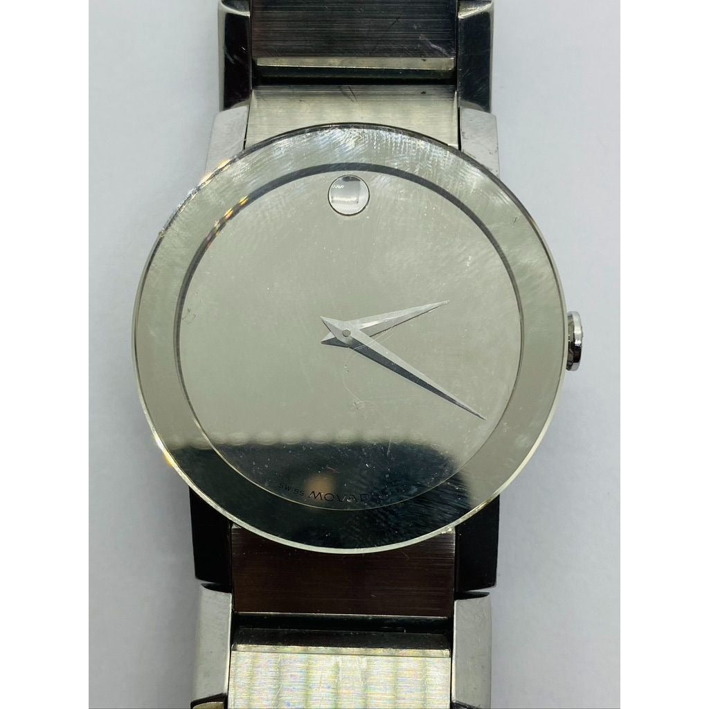 Movado Sapphire Silver Mirror Museum Dial Swiss Men's 84 G! 2896 READ!!!