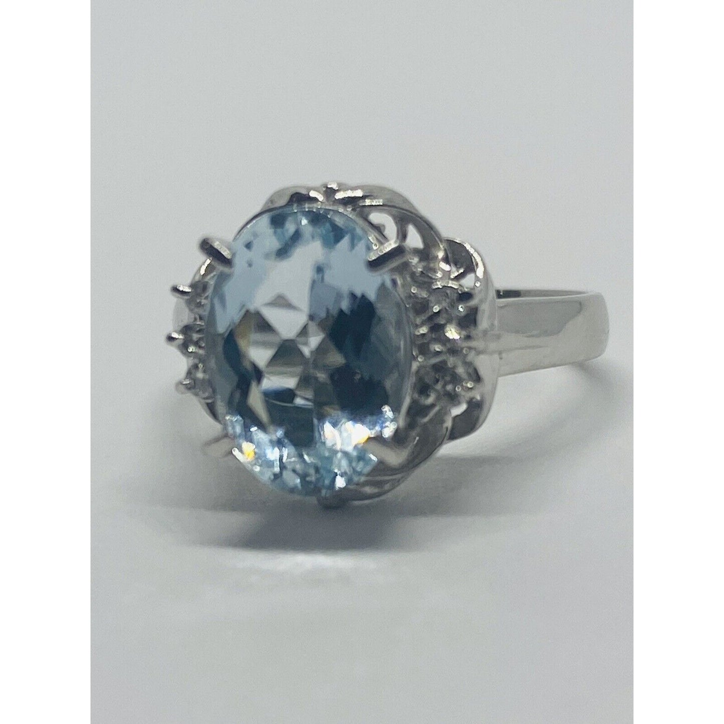 Solid Platinum 850 Solitaire Aquamarine Diamond Ring 2.02 TCW Size 5