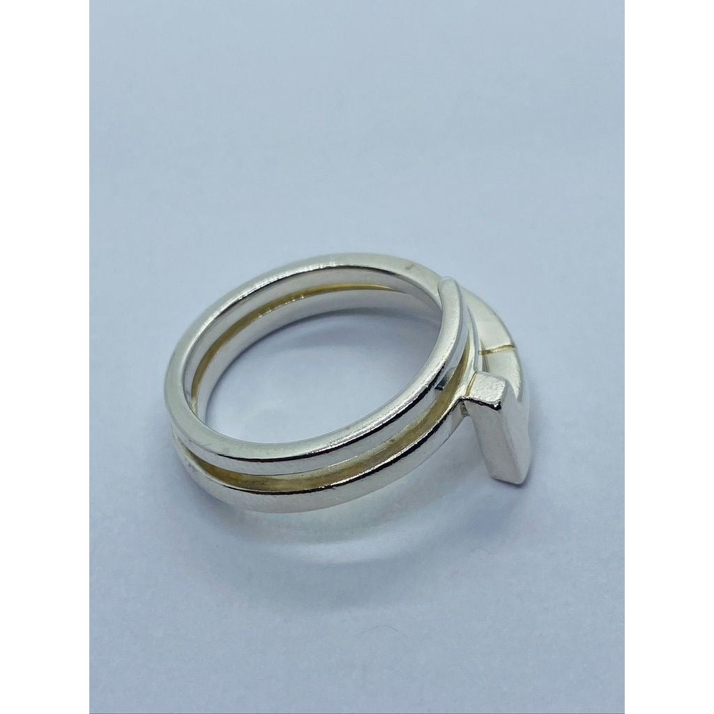 Tiffany & Co Sterling Silver T Square Wrap Ring Size 7 Pouch 11MM Wide