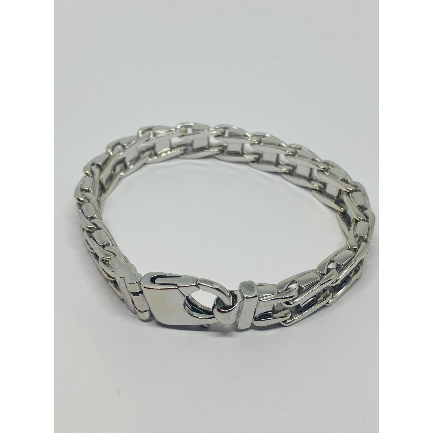 14k White Gold Railroad Train Tracks Men's Bracelet, 8.5” 72 Gram, HEAVY RARE!