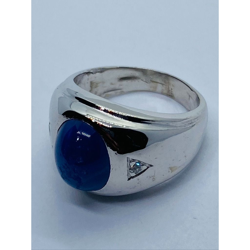 Heavy 14K white gold 4.25CTW VS/F diamond/10.5 X 8.5mm Star sapphire ring size 6