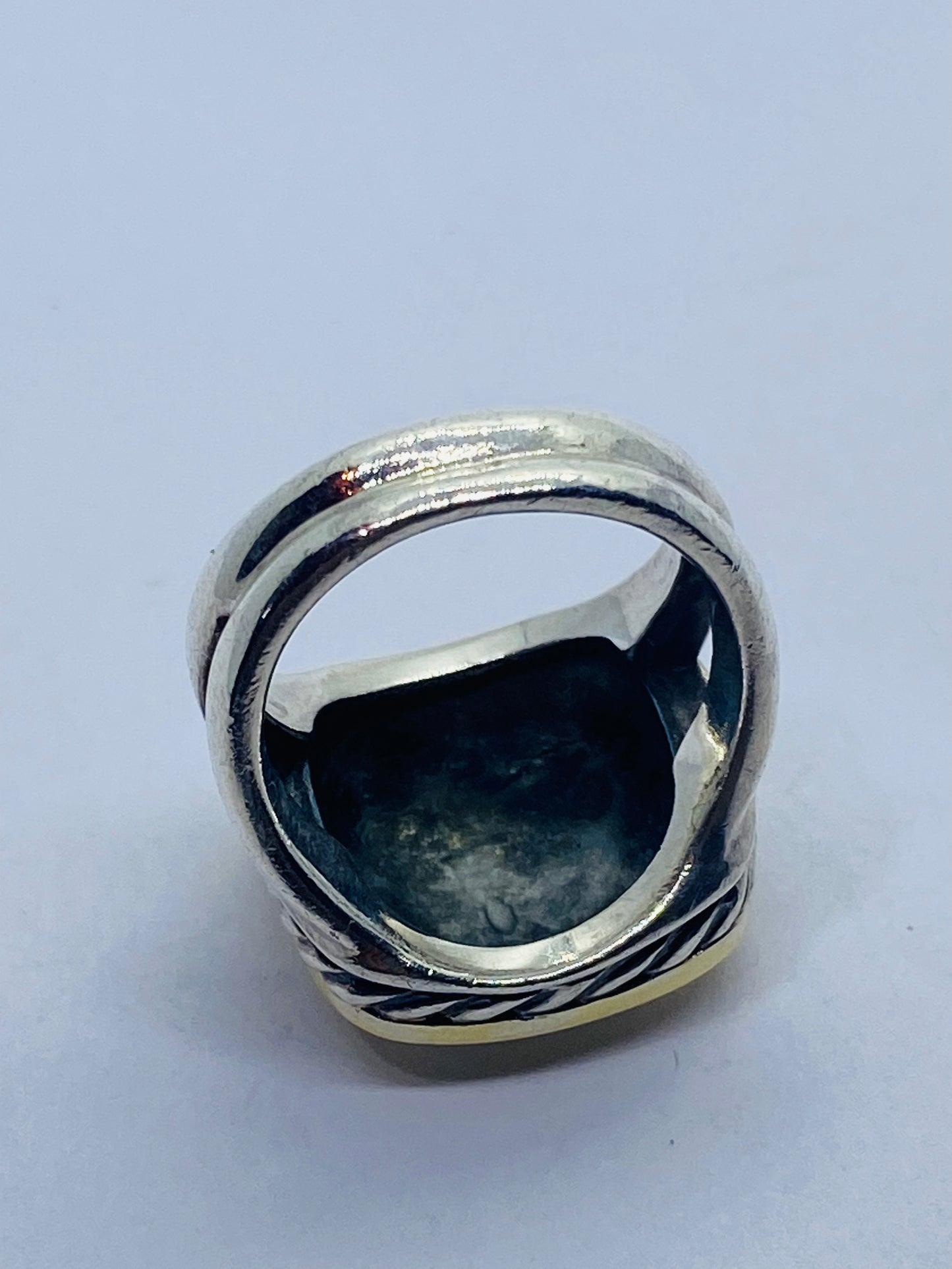 David Yurman Sterling Silver & 18K Gold Cable Signet Ring Size 7.25