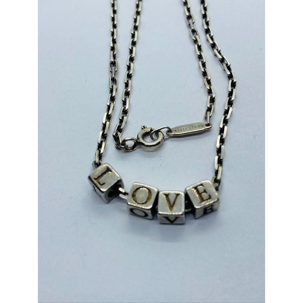 Tiffany & Co LOVE Cube Necklace Pendant Charm 17.75 Chain Silver ERA