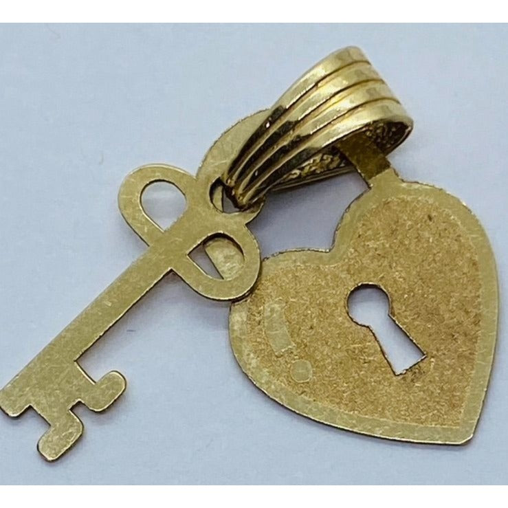 Solid 14K Yellow Gold Heart With Key 18 x 13mm Pendant