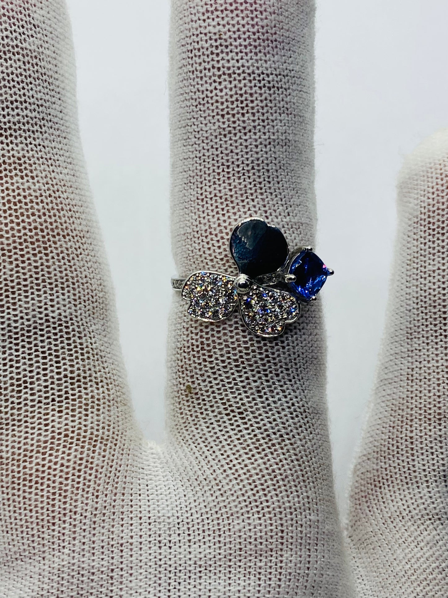 Tiffany Paper Flowers Platinum diamonds and tanzanite flower ring, Size 6