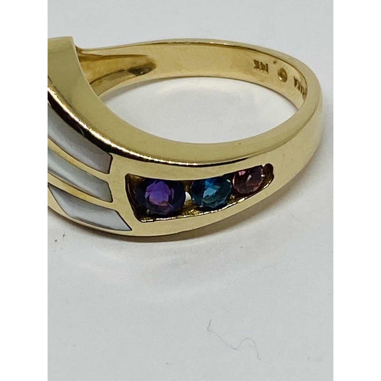 Kabana 14K Yellow Gold Natural Amethyst Topaz Pink Sapphire Mother Of Pearl Ring