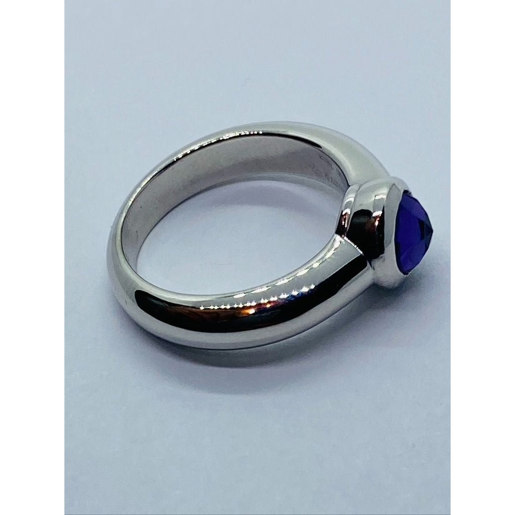 TIFFANY & Co Faceted Amethyst 18K Solid White Gold Solitaire France Genuine Sz 5,75