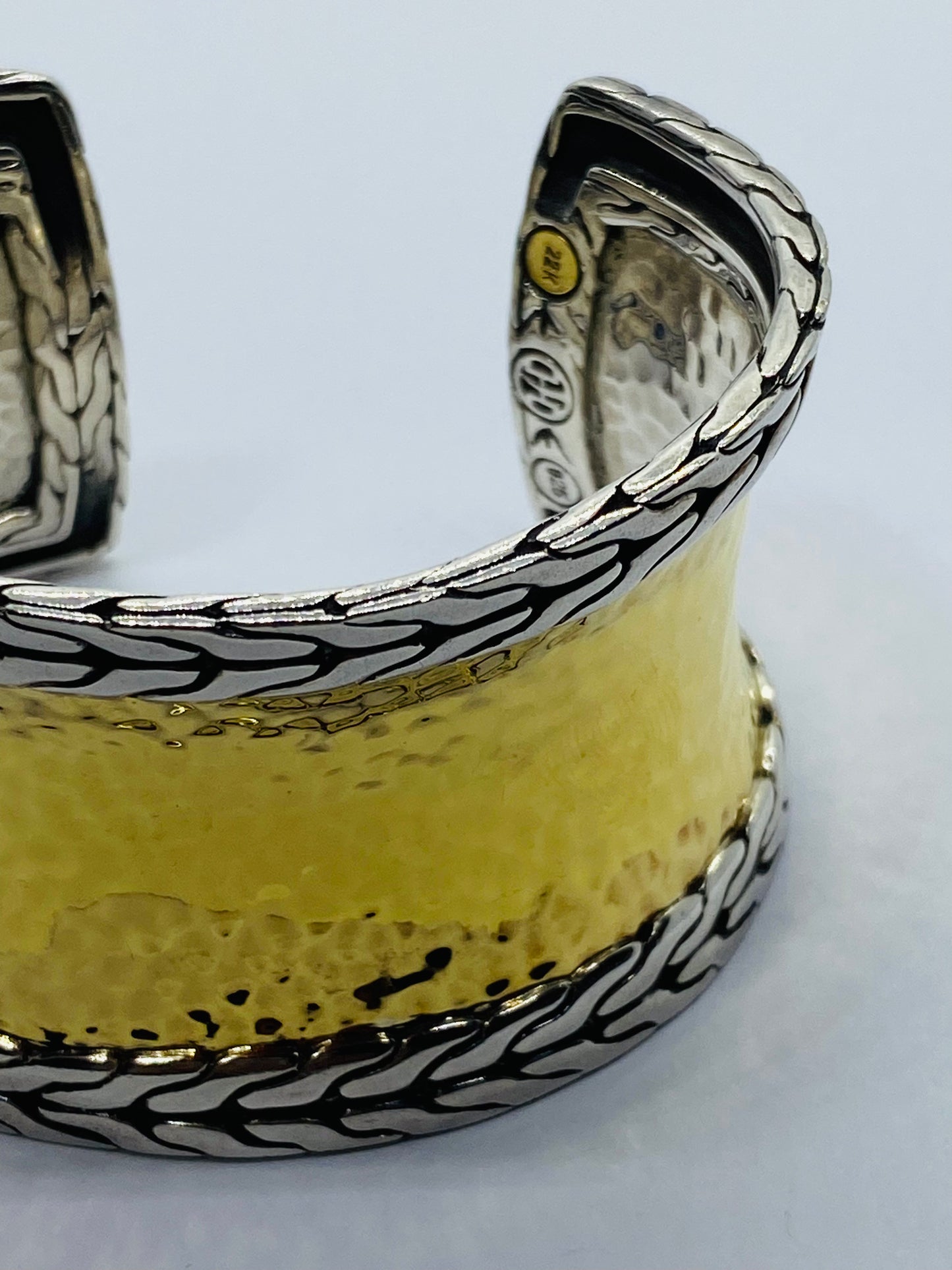 John Hardy Palu 1.5" Wide 22k Gold Sterling Silver Palu 6.5" Bracelet Cuff