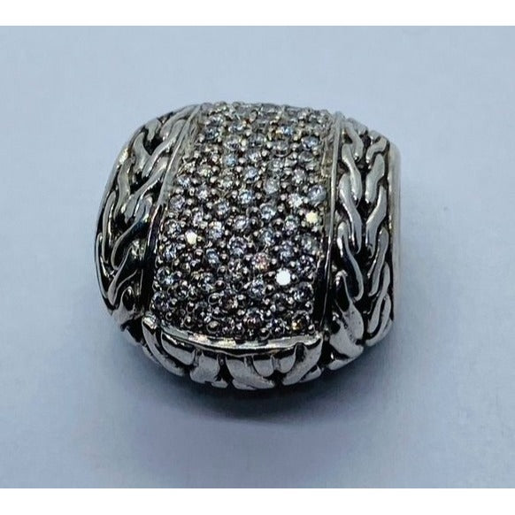 John Hardy Pave` Diamond 18K 750 Sterling Silver 925 Slide Pendant
