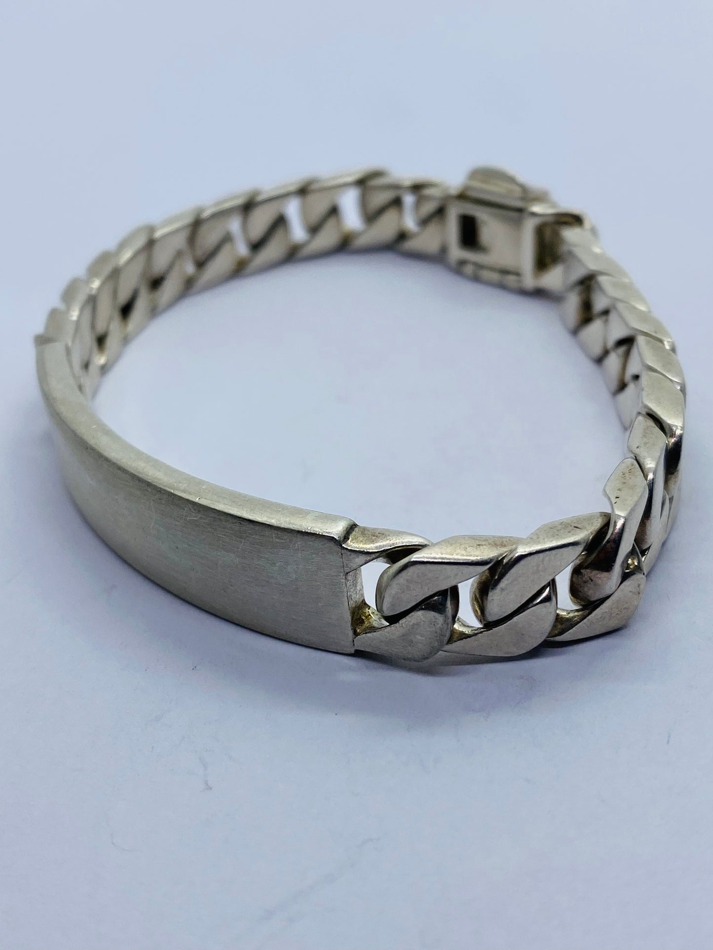 Tiffany & Co. Sterling Silver 53 Gram 8 1/2" Men's Curb Link ID Bracelet Brushed