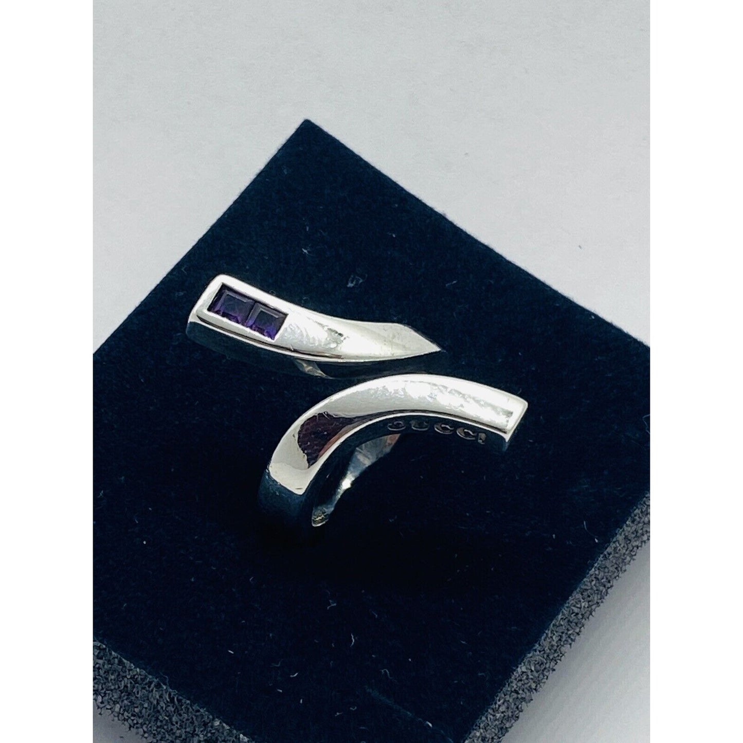 Gucci Amethyst Square Cut Sterling Silver Twirl Ring SIZE 6