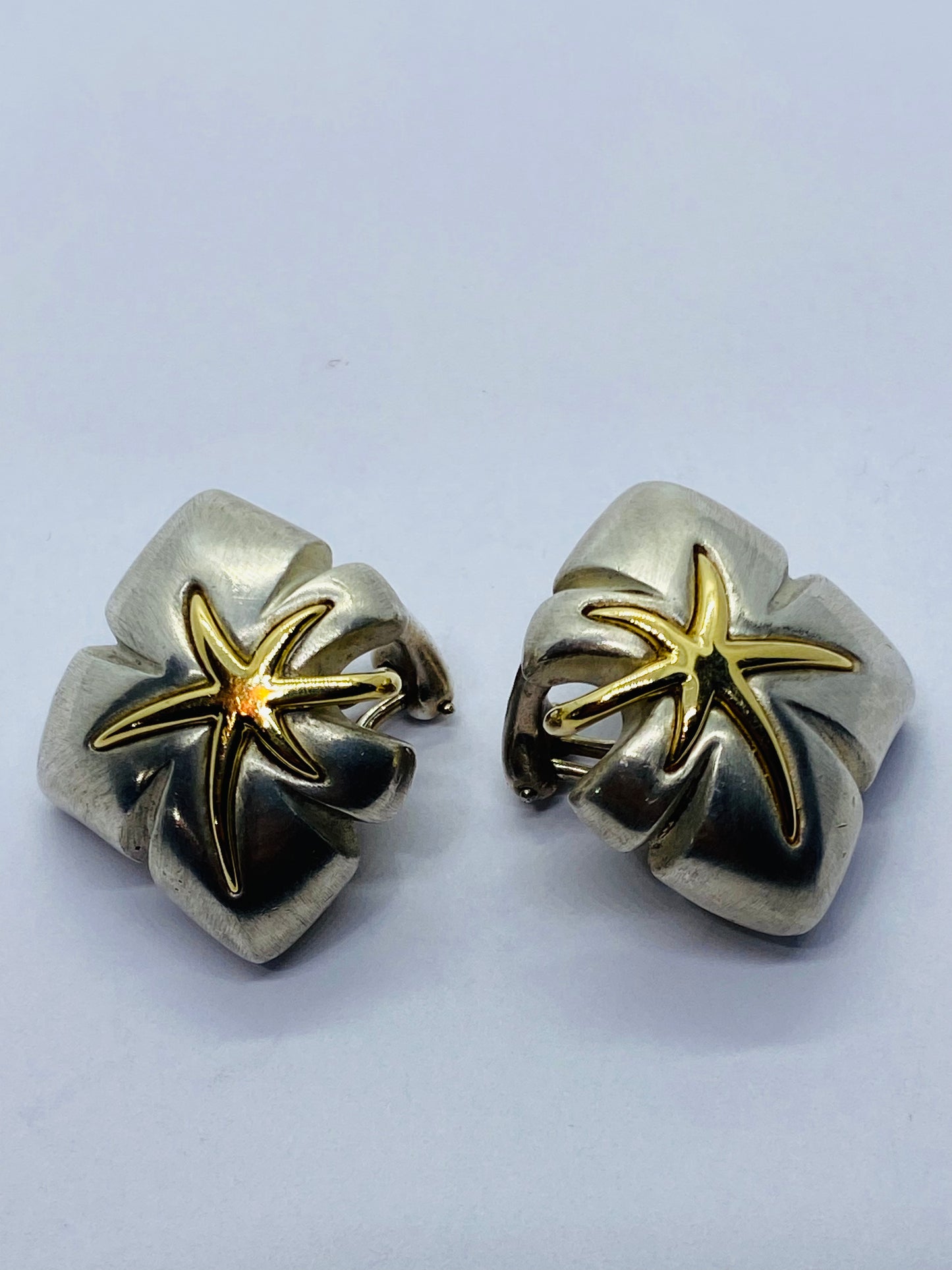 Tiffany & Co. 1991 Ivy Sterling 18k Yellow Gold Starfish Leaf Clip On Earrings