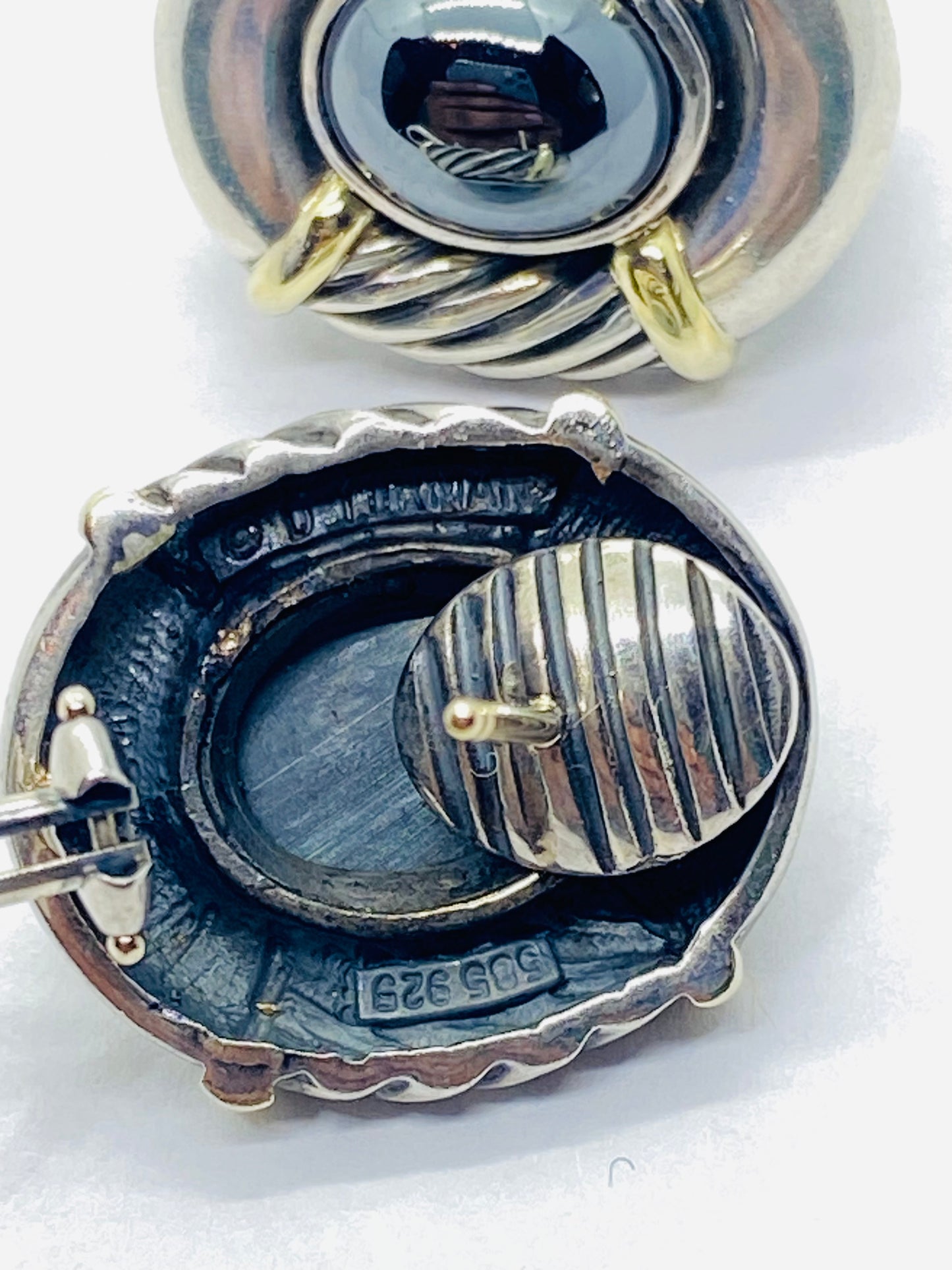 David Yurman Renaissance Cable Hematite Earrings Sterling Silver 14k Gold