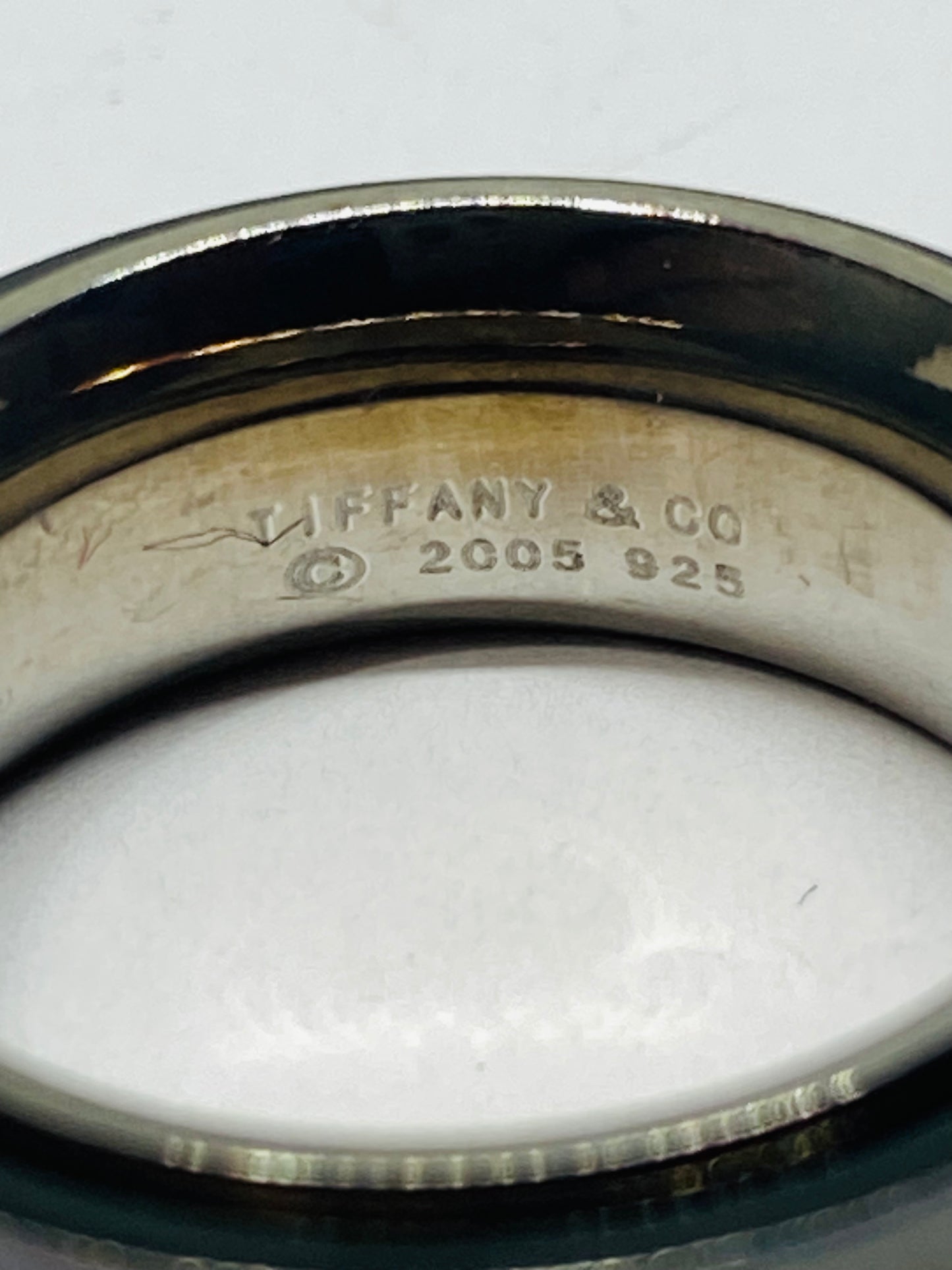 TIFFANY & CO SILVER TITANIUM 1837 RING SIZE 5.5 POUCH INCLUDED