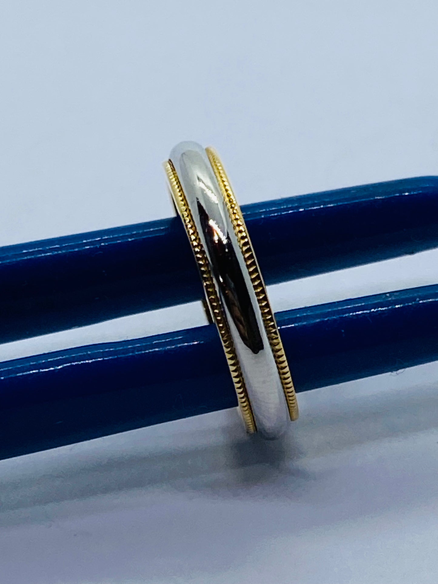 Tiffany & Co Milgrain Band Ring In Platinum & 18k Yellow Gold Size 3.5