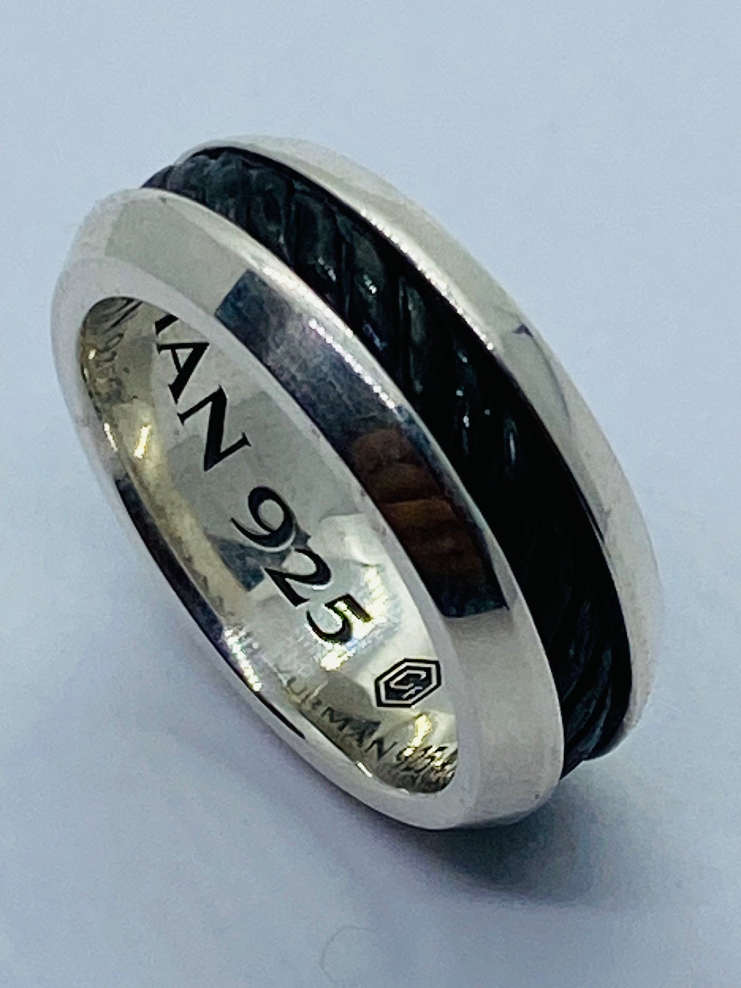 David Yurman 7.5mm Cable Classic Inset Ring Silver/Forged Carbon Size 8
