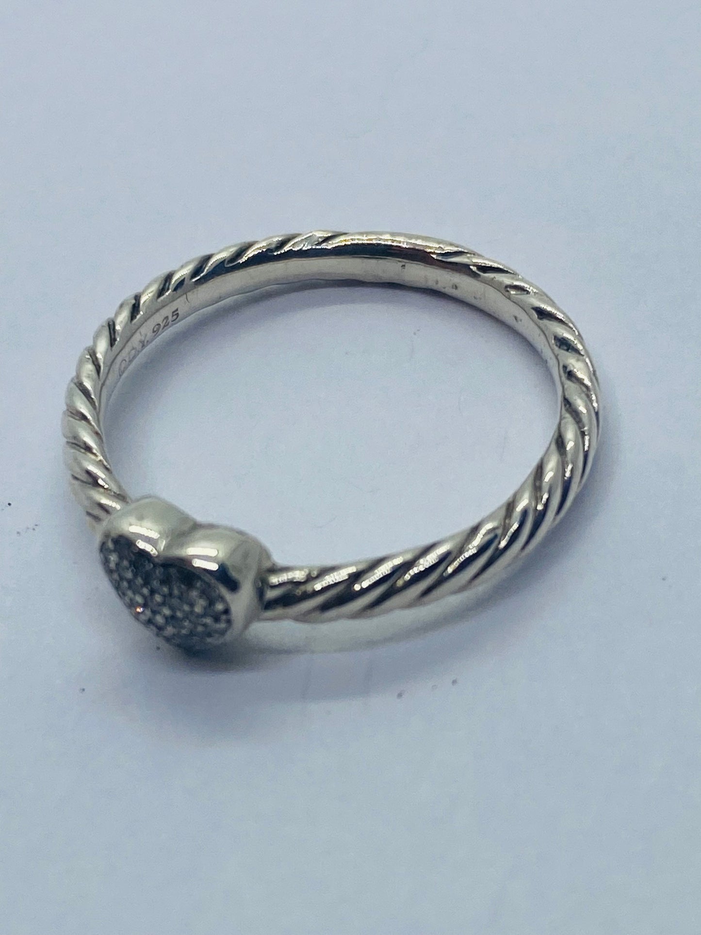 David Yurman Sterling Silver Classic Cable Heart Diamond Ring Size 7.25