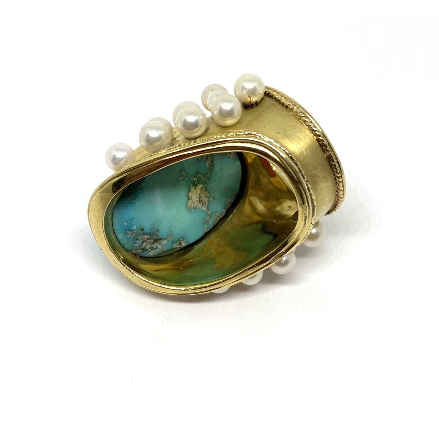 Huge 16CT Natural Turquoise Pearl 18K Gold Wide Shield Ring 30.3 Grams Gia Cert