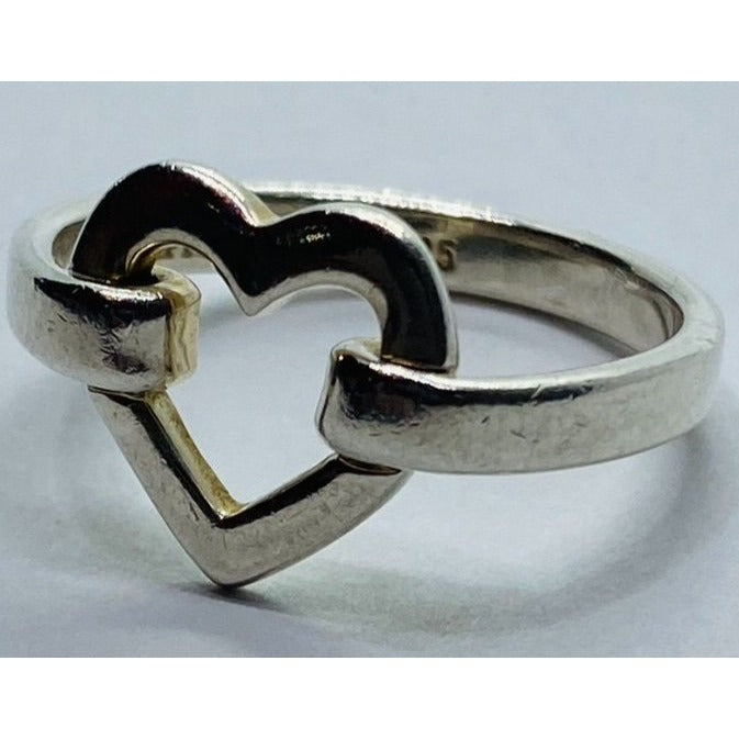Tiffany & Co Silver Metro Open Heart Hook Ring Size 6 in Pouch Rare Signet