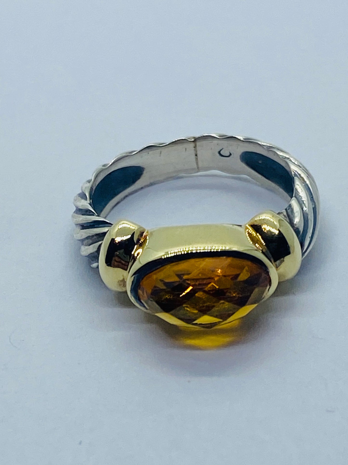 David Yurman 14K Yellow Gold Sterling Silver Citrine Cable Ring Rare Shape SZ 5