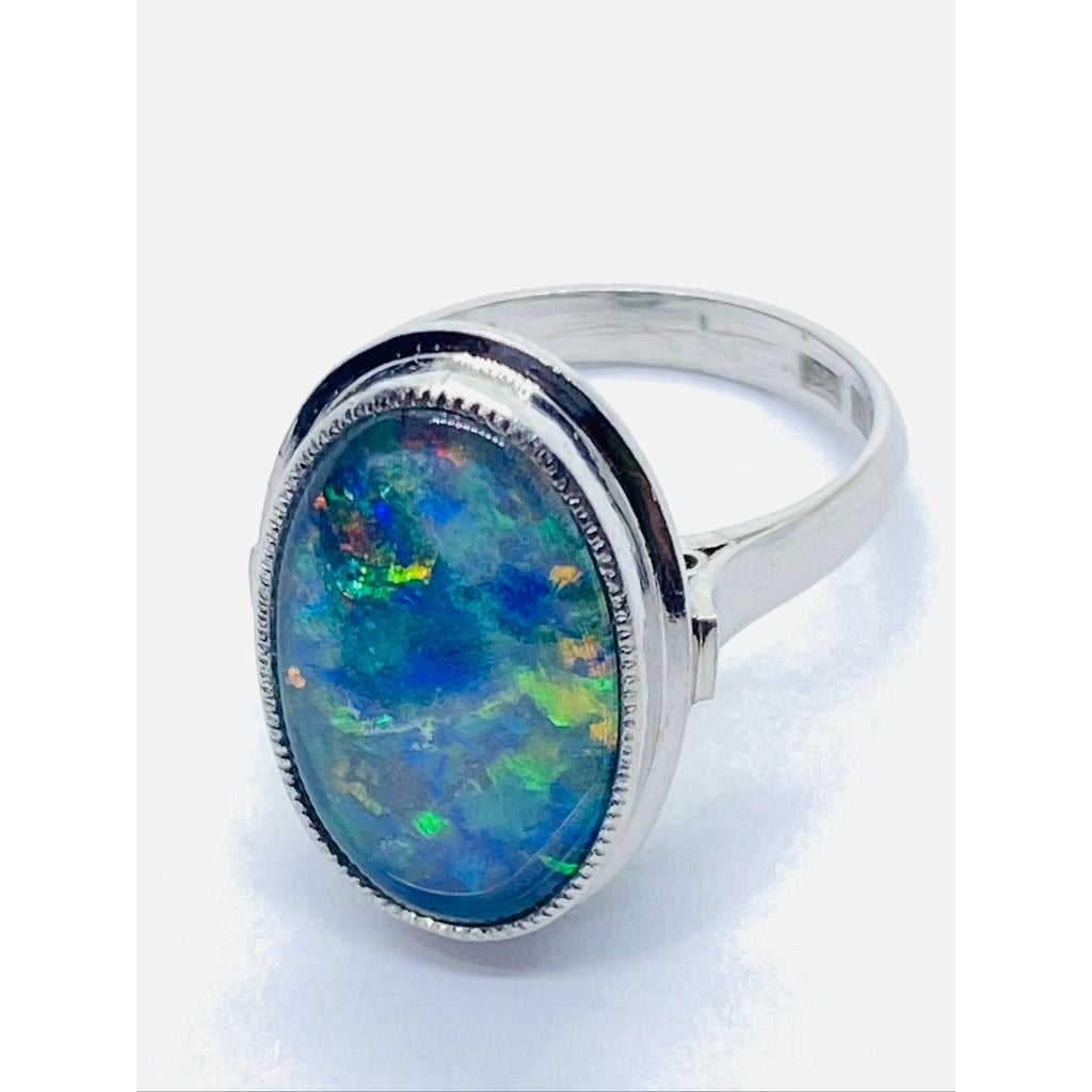 Platinum Woman Multicolor Oval Opal Size 5