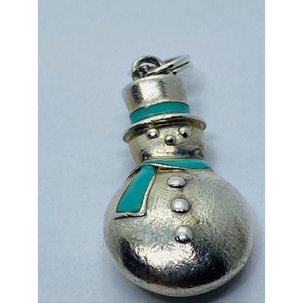 TIFFANY & CO 925 STERLING SILVER SNOWMAN ENAMEL SCARF CHARM RETIRED READ