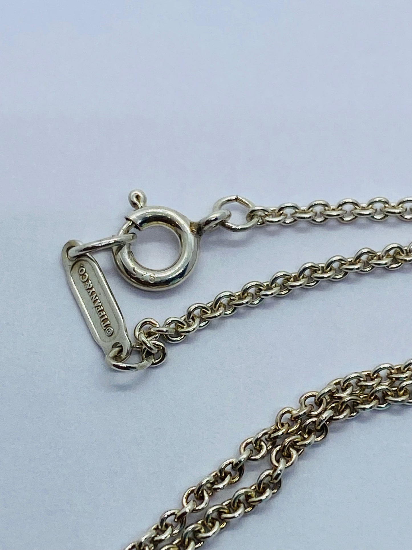 Tiffany & Co Sterling Silver Blue Enamel Shopping Bag Charm Pendant Necklace 25”