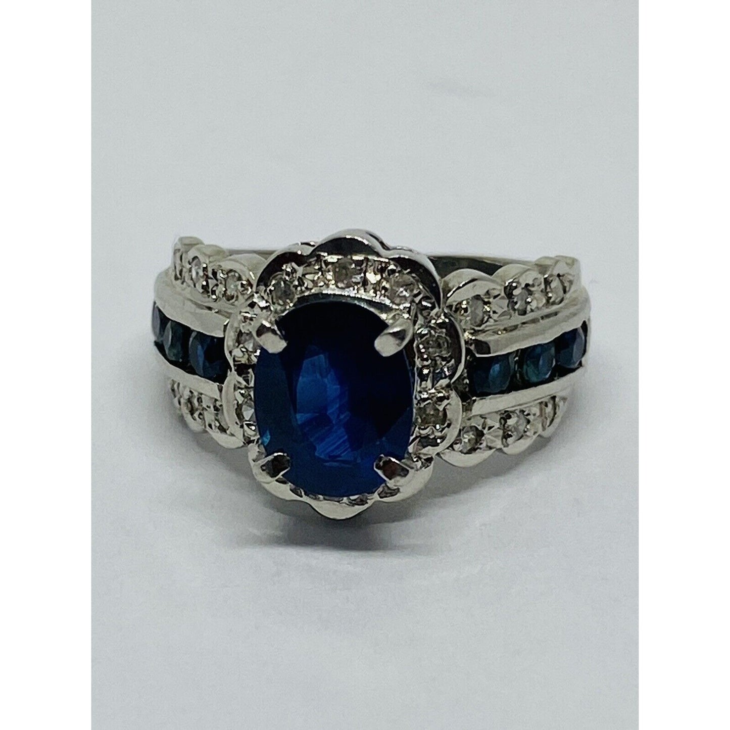 Platinum Diamond & Sapphire Ring 2.24TCW Size 4.25