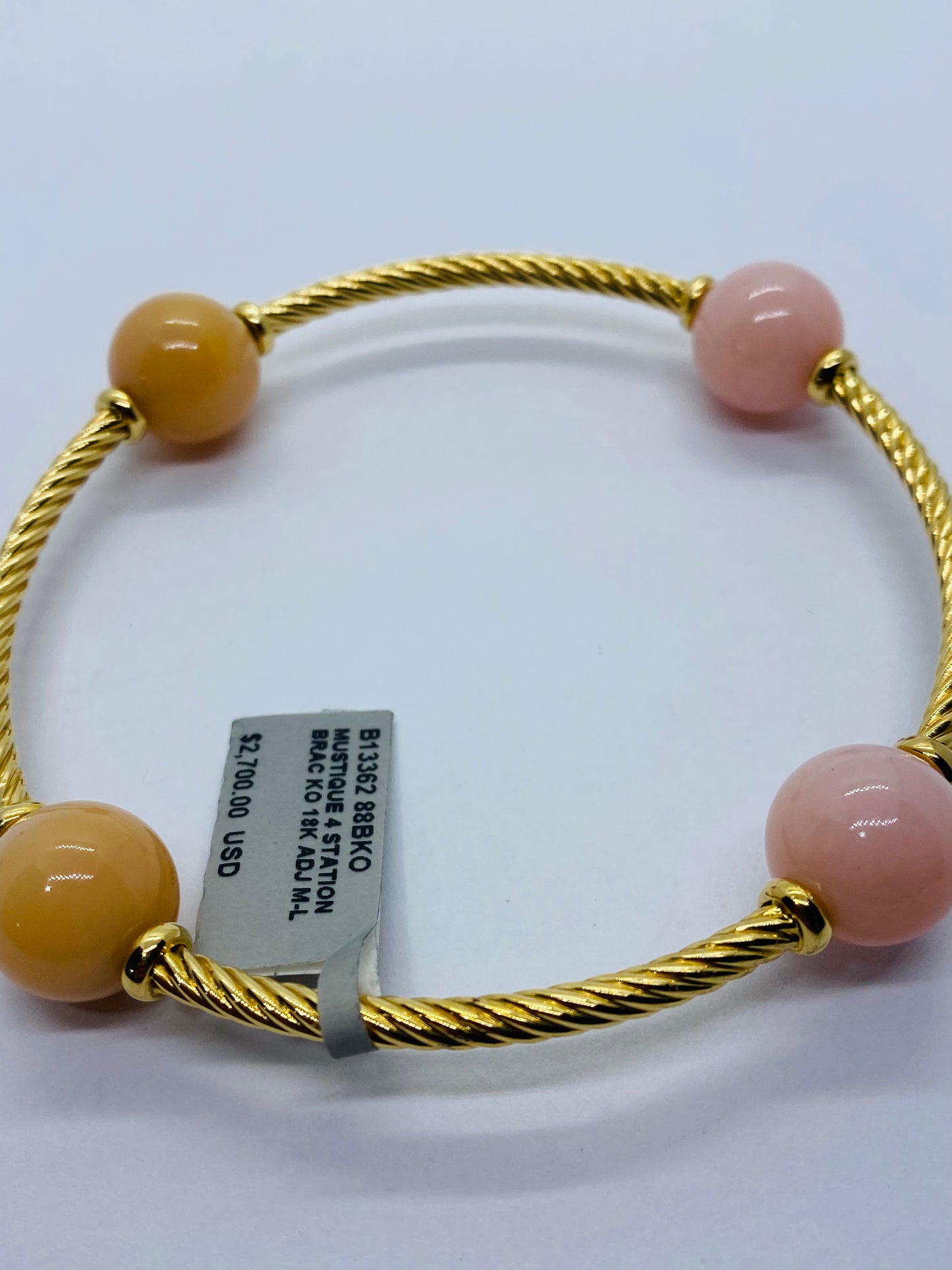 $2700 DAVID YURMAN NEW Mustique 4 Station Pink Opal Peach Moonstone 18K Gold Bracelet