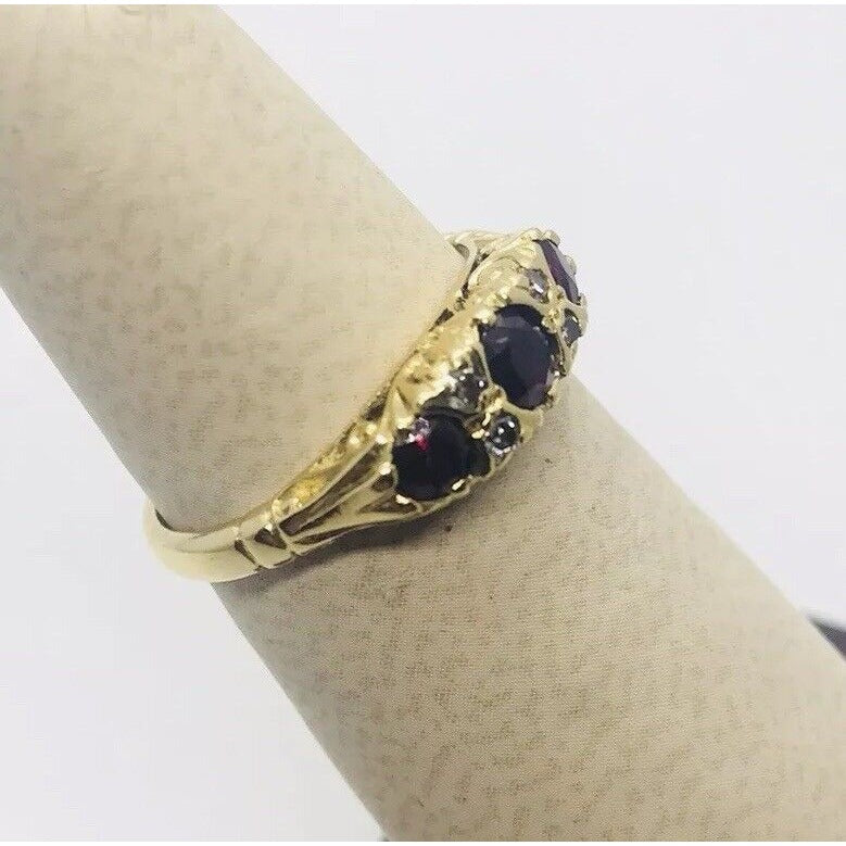 Vintage Vitorian Fine Ruby Diamond Band Ring 18k Yellow Gold S&D English