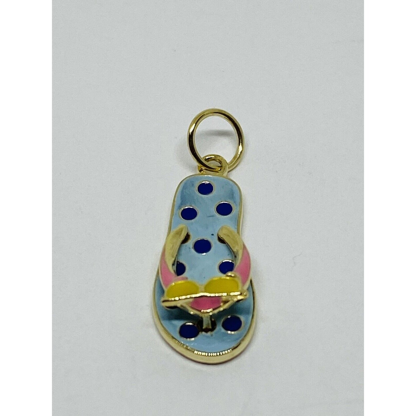 Yellow Pink Blue Enamel Sandal 14K Yellow Gold Pendant 1.4 grams