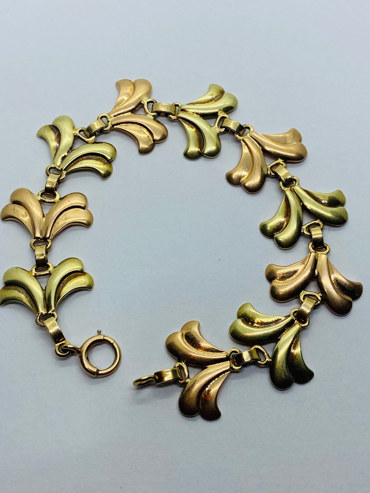 Vintage Tiffany & Co. 14K Rose & Yellow Gold Leaf Petal Art Deco Bracelet 7.5”